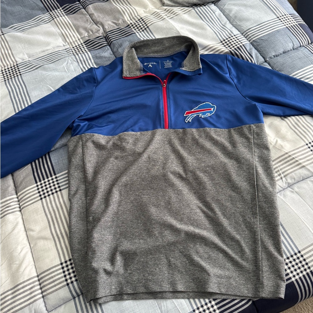 Buffalo Bills Antigua Blue and Gray Half-Zip Men's Jersey size men’s small